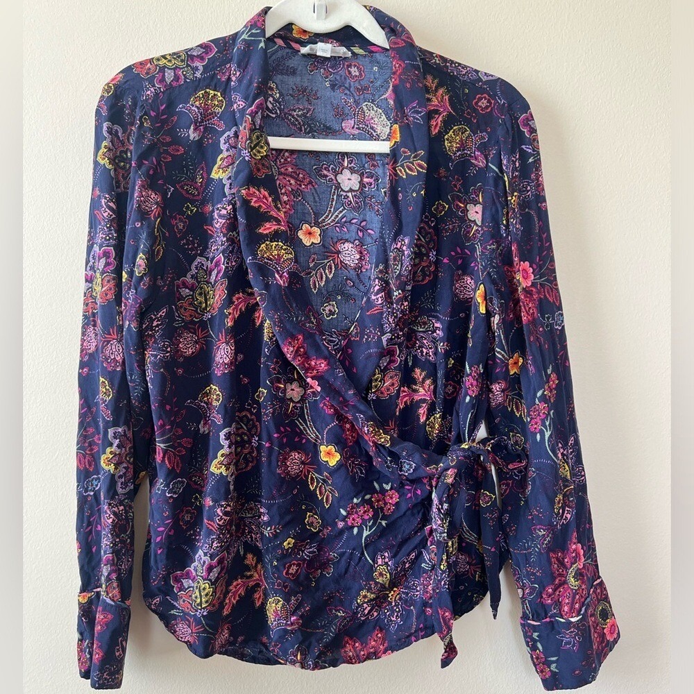 Anthropologie Floreat wrap front top women M floral boho colorful‎ lightweight